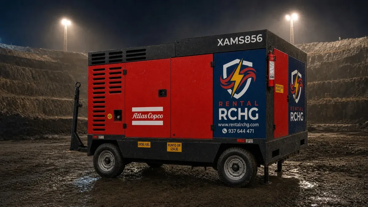 Compresora de aire Atlas Copco XAMS 856 de Rental RCHG en una mina de tajo abierto
